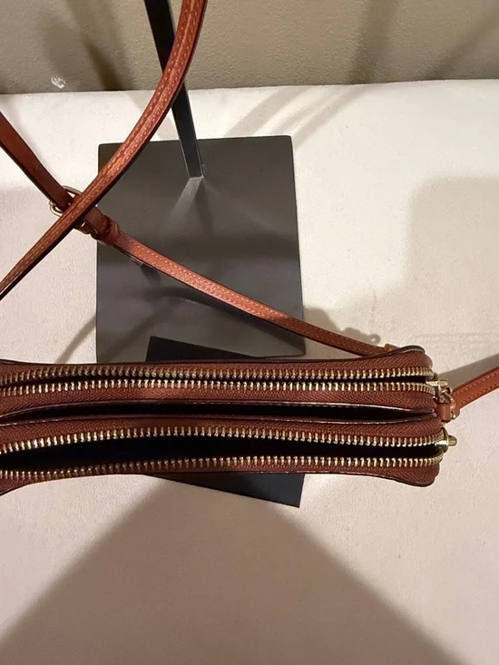 Coach Brown Signature Coated Canvas Crossbody with Tan Leather Trim - Picture 6 of 12